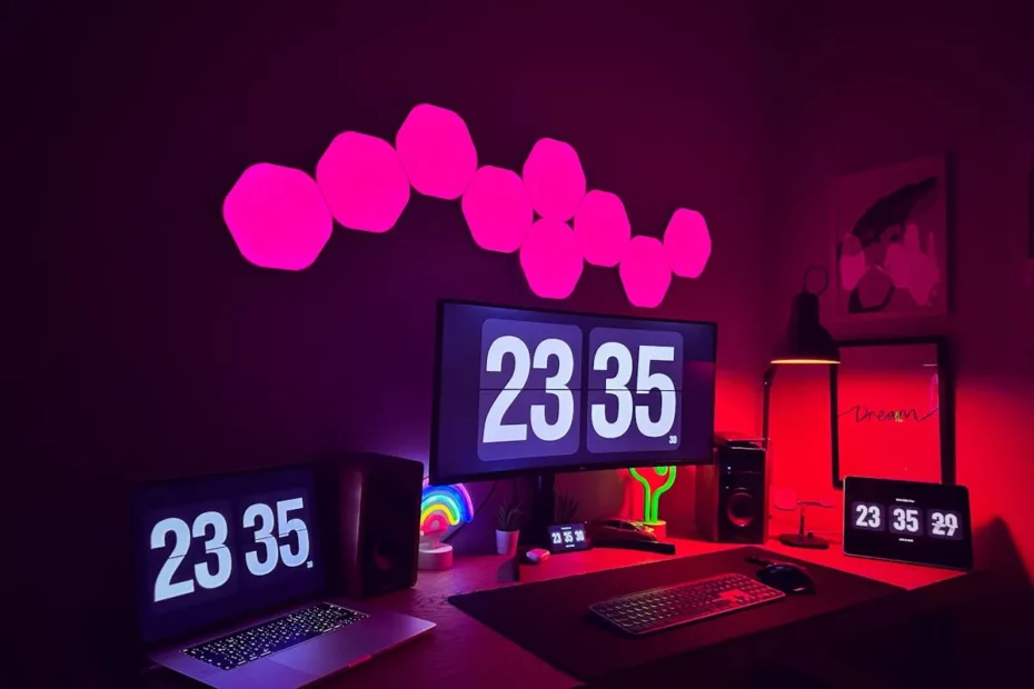 Mesa com desktop e laptop juntos